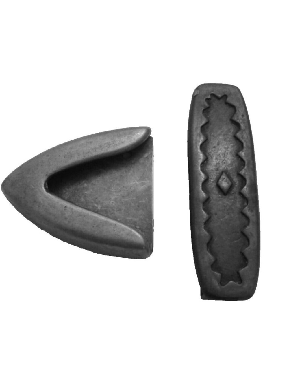 Western-Style Metal Belt Tip And Keeper Set With Tribal Engraved Design Vintage